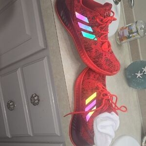 Adidas James Hardens  Red Sneakers with Holographic Stripes